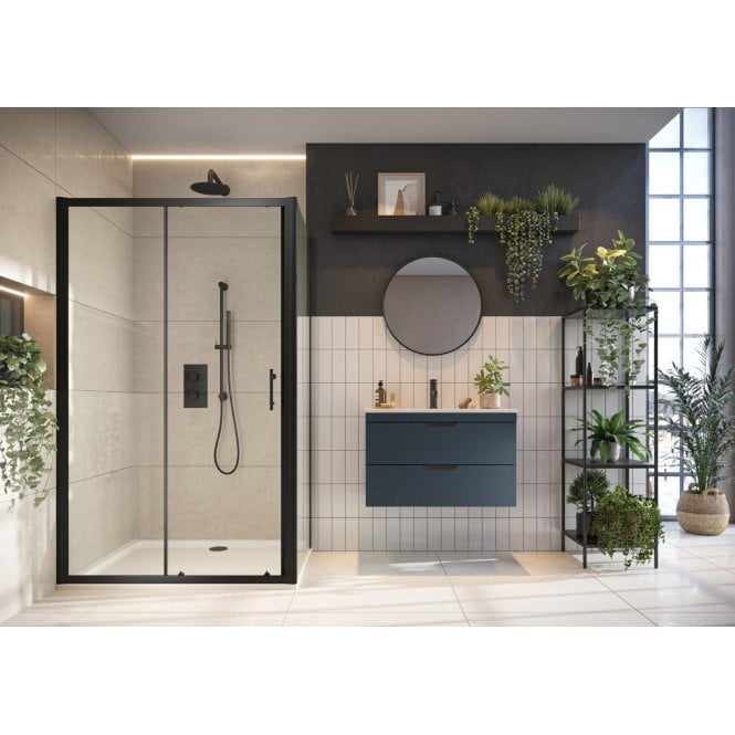 Plumb Warehouse S6 Black 6mm Sliding Shower Door (Select Size)
