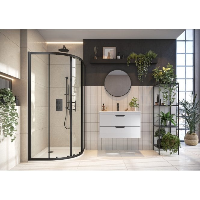 Plumb Warehouse S6 Black Double Door Quadrant Shower Enclosure (Select Size)