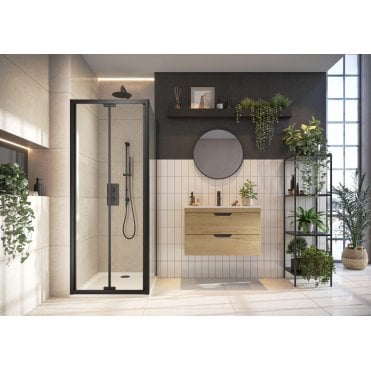 S6 Black Semi Frameless Bifold Shower Door (Select Size)