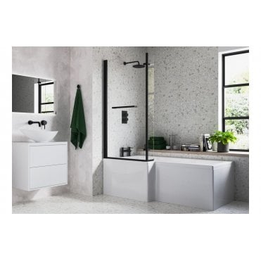 San Remo L Shape 1700x850x560mm No Tap Holes Shower Bath Pack (Choose handing and panel finish)