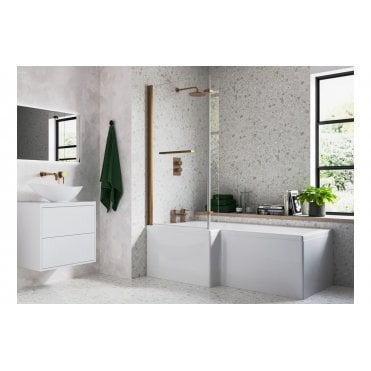 San Remo L Shape 1700x850x560mm No Tap Holes Shower Bath Pack (Choose handing and panel finish)
