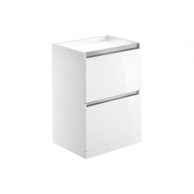 Plumb Warehouse Senigallia 600mm 2 Drawer Floor Standing Basin Unit (No Top) - White Gloss