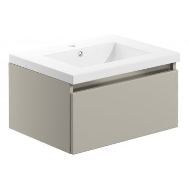 Senigallia 615mm 1 Drawer Wall Hung Basin Unit Inc. Basin - Latte