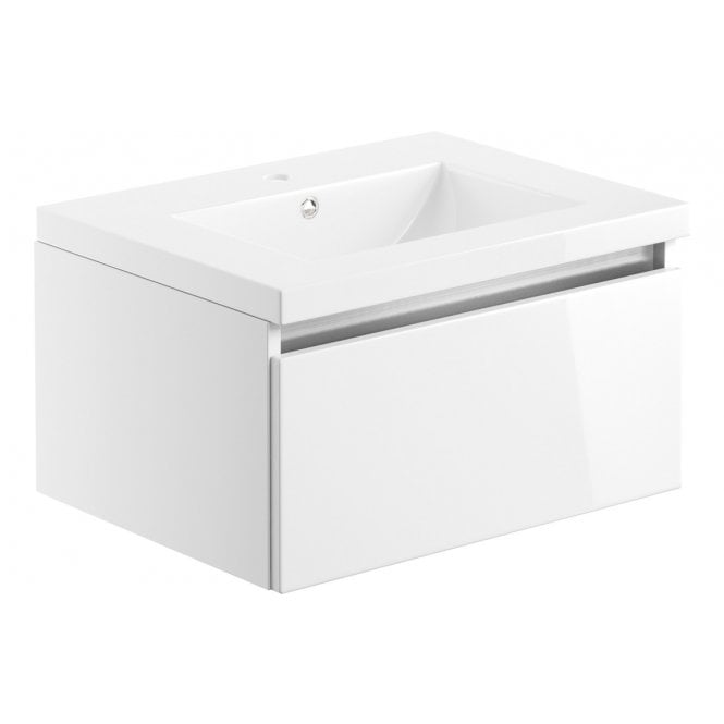 Plumb Warehouse Senigallia 615mm 1 Drawer Wall Hung Basin Unit Inc. Basin - White Gloss