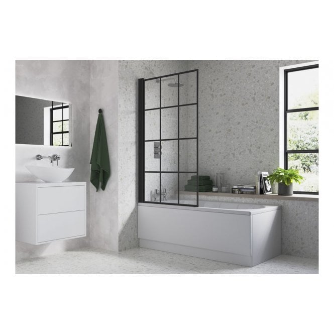 Plumb Warehouse Single Straight Bath Screen - Black Framed