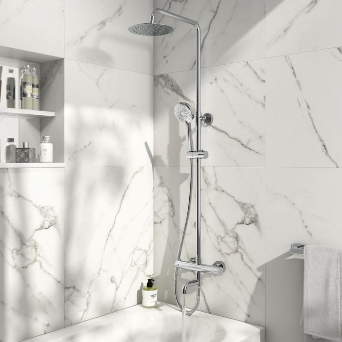 Plumb Warehouse Solar Chrome Round Rigid Riser Shower Kit With Bath Filler