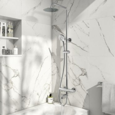 Solar Chrome Round Rigid Riser Shower Kit With Bath Filler