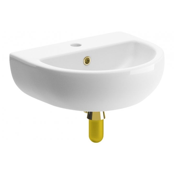 Plumb Warehouse Toscana 450x400mm 1 Tap Hole Cloakroom Basin & Brushed Brass Bottle Trap