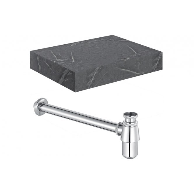Plumb Warehouse Trento Wall Hung Grey Marble Basin Shelf and Bottle Trap (Choose Size and Bottle Trap Finish)
