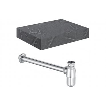 Trento Wall Hung Grey Marble Basin Shelf and Bottle Trap (Choose Size and Bottle Trap Finish)
