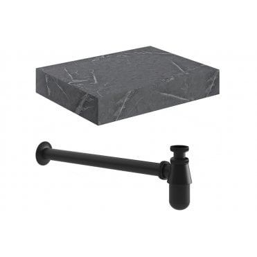 Trento Wall Hung Grey Marble Basin Shelf and Bottle Trap (Choose Size and Bottle Trap Finish)