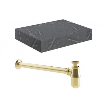 Trento Wall Hung Grey Marble Basin Shelf and Bottle Trap (Choose Size and Bottle Trap Finish)