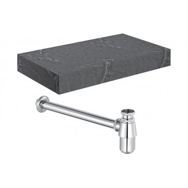 Trento Wall Hung Grey Marble Basin Shelf and Bottle Trap (Choose Size and Bottle Trap Finish)