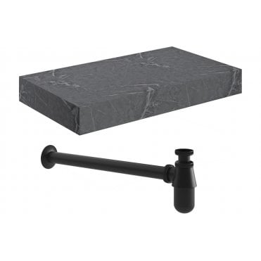Trento Wall Hung Grey Marble Basin Shelf and Bottle Trap (Choose Size and Bottle Trap Finish)