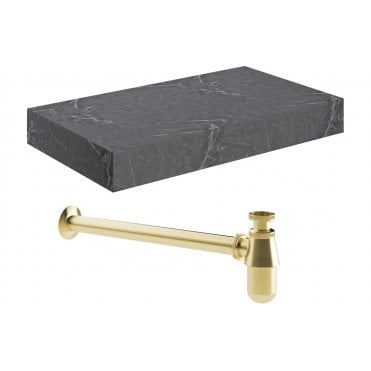 Trento Wall Hung Grey Marble Basin Shelf and Bottle Trap (Choose Size and Bottle Trap Finish)