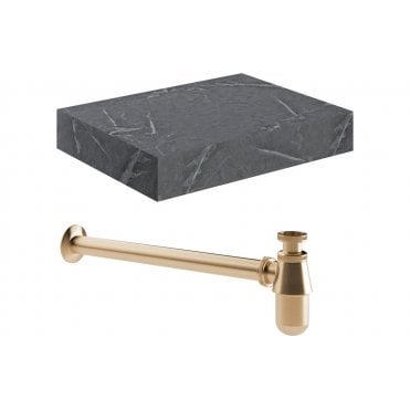 Trento Wall Hung Grey Marble Basin Shelf and Bottle Trap (Choose Size and Bottle Trap Finish)