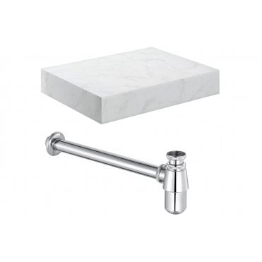 Trento Wall Hung White Marble Basin Shelf and Bottle Trap  (Choose Size and Bottle Trap Finish)