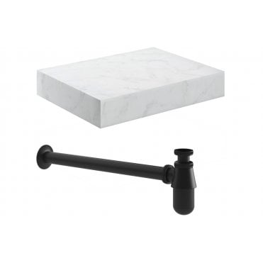 Trento Wall Hung White Marble Basin Shelf and Bottle Trap (Choose Size and Bottle Trap Finish)