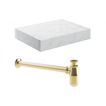 Trento Wall Hung White Marble Basin Shelf and Bottle Trap  (Choose Size and Bottle Trap Finish)