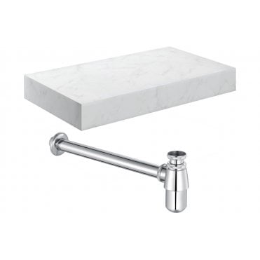 Trento Wall Hung White Marble Basin Shelf and Bottle Trap  (Choose Size and Bottle Trap Finish)