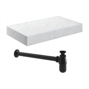 Trento Wall Hung White Marble Basin Shelf and Bottle Trap (Choose Size and Bottle Trap Finish)
