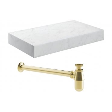 Trento Wall Hung White Marble Basin Shelf and Bottle Trap  (Choose Size and Bottle Trap Finish)