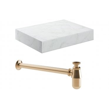 Trento Wall Hung White Marble Basin Shelf and Bottle Trap  (Choose Size and Bottle Trap Finish)