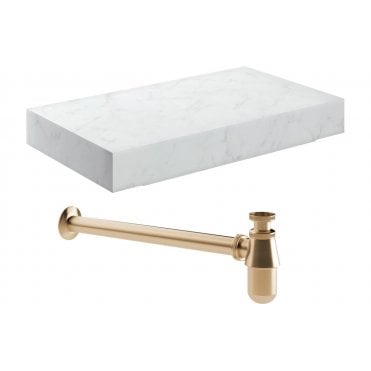 Trento Wall Hung White Marble Basin Shelf and Bottle Trap (Choose Size and Bottle Trap Finish)