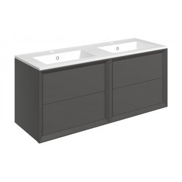 Venetti 1210mm Wall Hung 4 Drawer Basin Unit and 2 Tap Holes Thin Edge Basin (Choose Finish)