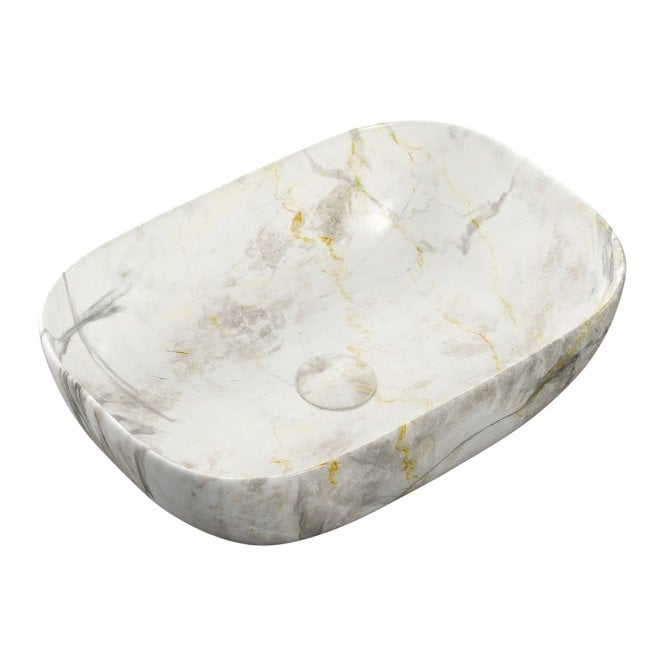 Plumb Warehouse Vernazza 460x330mm Ceramic Washbowl - White Marble Effect