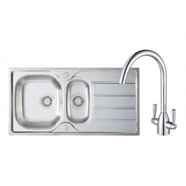 Prima 1.5 Bowl Inset Sink and Chelsea Tap Pack - Stainless Steel and Chrome