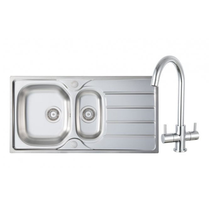 Prima  1.5 Bowl Inset Sink and Staten Tap Pack - Stainless Steel and Chrome