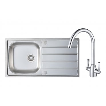 Prima 1 Bowl Inset Sink and Chelsea Tap Pack - Stainless Steel and Chrome