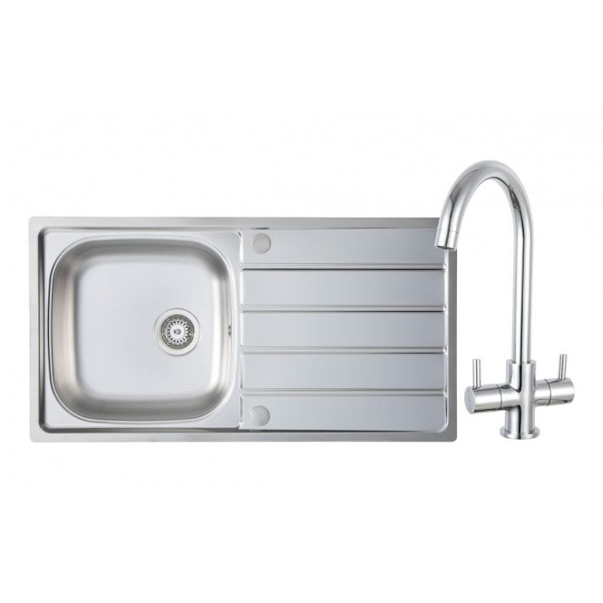Prima  1 Bowl Inset Sink and Staten Tap Pack - Stainless Steel and Chrome