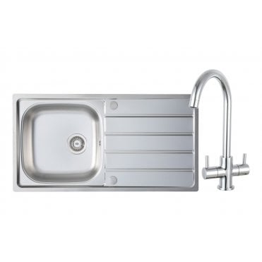 Prima 1 Bowl Inset Sink and Staten Tap Pack - Stainless Steel and Chrome