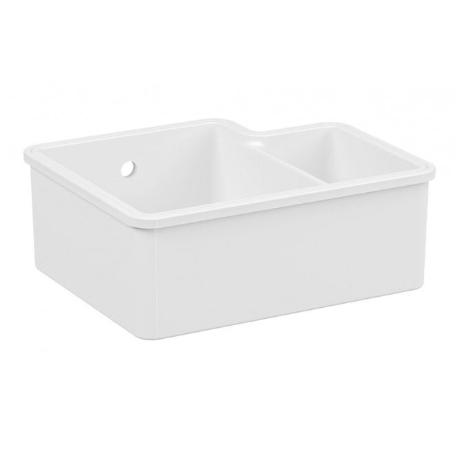 Prima  1½ Bowl Left Hand Main Bowl Undermount Ceramic Sink (Inc. Waste) - White