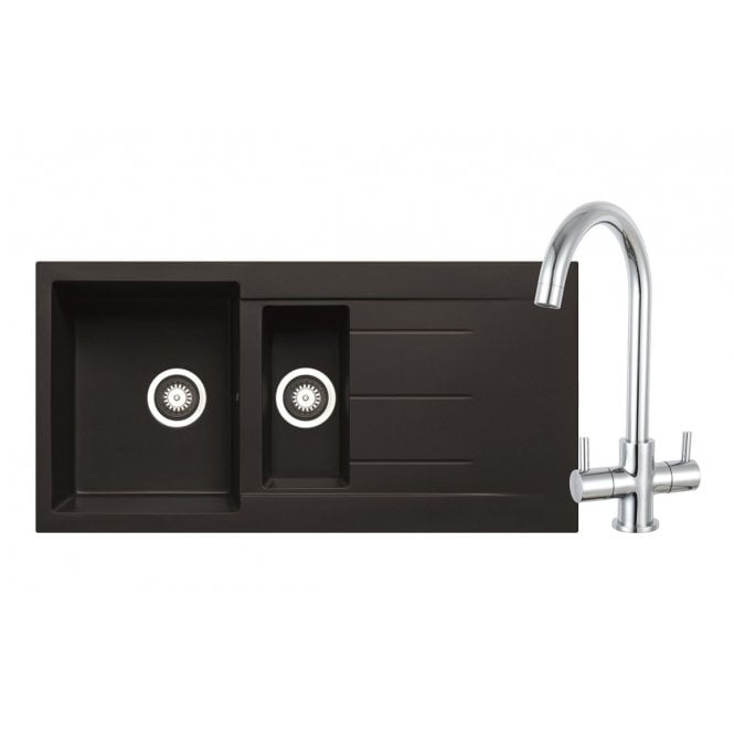 Prima + Granite 1.5 Bowl Inset Sink and Staten Tap Pack - Black