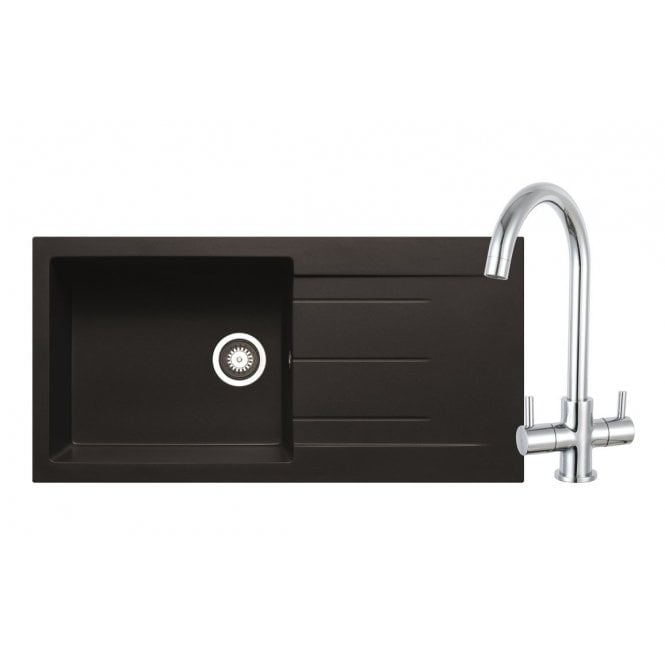 Prima + Granite 1 Bowl Inset Sink and Staten Tap Pack - Black