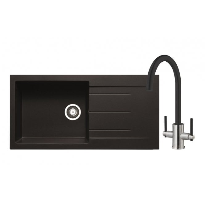 Prima + Granite 1 Bowl Inset Sink and Swan Neck Mixer Tap Pack - Black