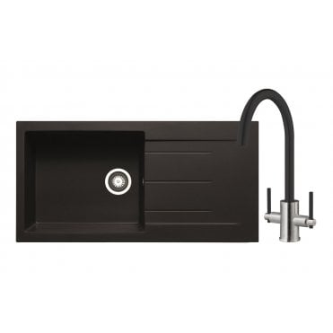 Prima+ Granite 1 Bowl Inset Sink and Swan Neck Mixer Tap Pack - Black