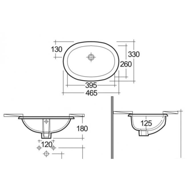 RAK Ceramics RAK-Ceramics Lily 46cm Under-mounted Basin 46cm, with Overflow OC71AWHA
