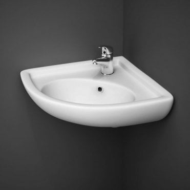 RAK Compact 440mm Corner Wall Hung Basin 1 Tap HoleWhite