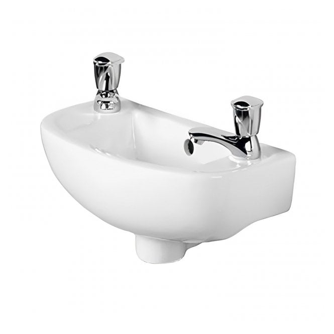 RAK Ceramics RAK Compact 450mm Slimline Wall Hung Basin 2 Tap HolesWhite
