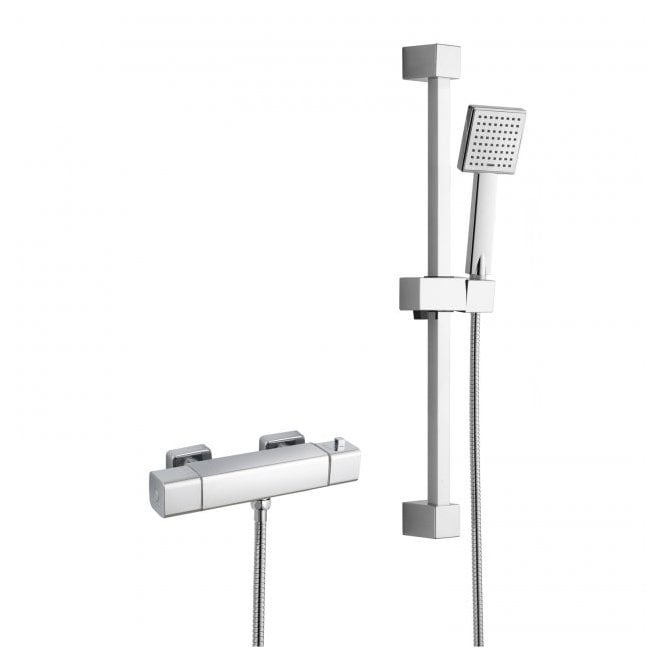 RAK Ceramics RAK Cool Touch Square Exposed Thermostatic Shower Valve with Slide Rail Kit 610mm High Chrome