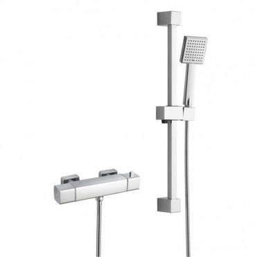 RAK Cool Touch Square Exposed Thermostatic Shower Valve with Slide Rail Kit 610mm High Chrome