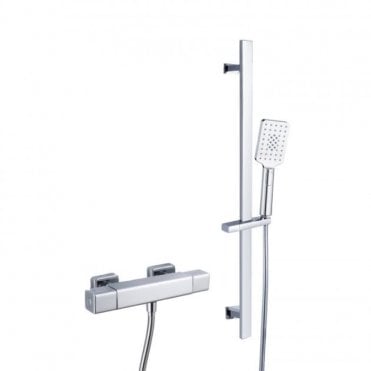 RAK Cool Touch Square Exposed Thermostatic Shower Valve with Slide Rail Kit 700mm High Chrome