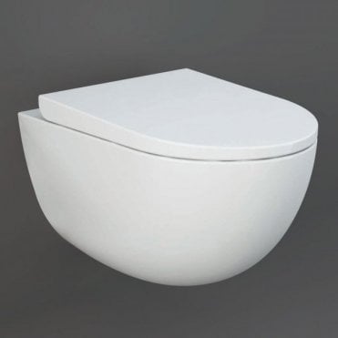 Rak Des Rimless Comfort Height Wall Hung Toilet With Fixing and Soft Close Uria Seat White