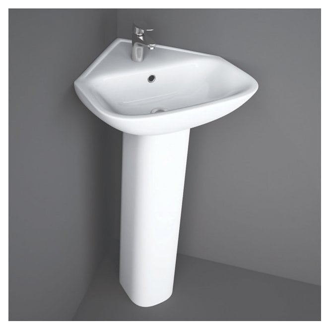 RAK Ceramics RAK Origin 450mm Corner Basin with Full Pedestal 1 Tap HoleWhite