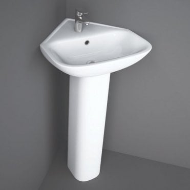 RAK Origin 450mm Corner Basin with Full Pedestal 1 Tap HoleWhite