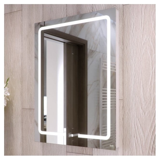 RAK Ceramics RAK Pegasus Portrait Illuminated LED Mirror with Switch and Demister Pad 800mm x 600mm